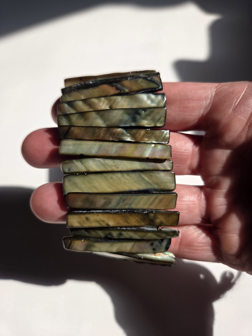 Vintage Abalone Shell Stretch Cuff Bracelet Boho Mother of Pearl Iridescent